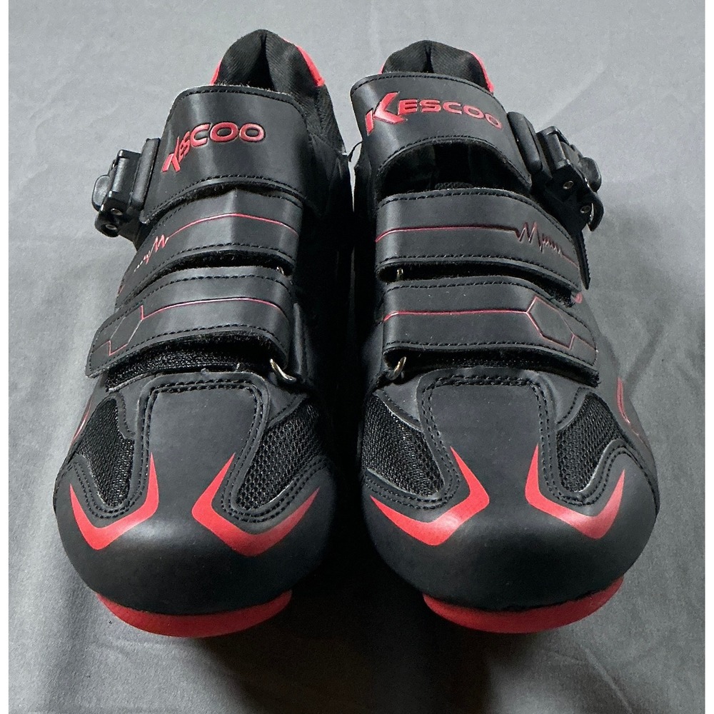 Kescoo Cycling Shoes Mens 7.5 Womens 9 Black Red Indoor Spin Road Bike Cleats 40